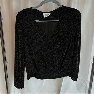 If By Sea Black Sparkle V-Neck Blouse